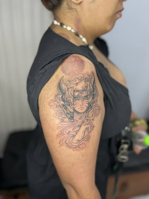 mythology linework demon heavy shading cloud woman deity soft shading tattoo Canggu Bali