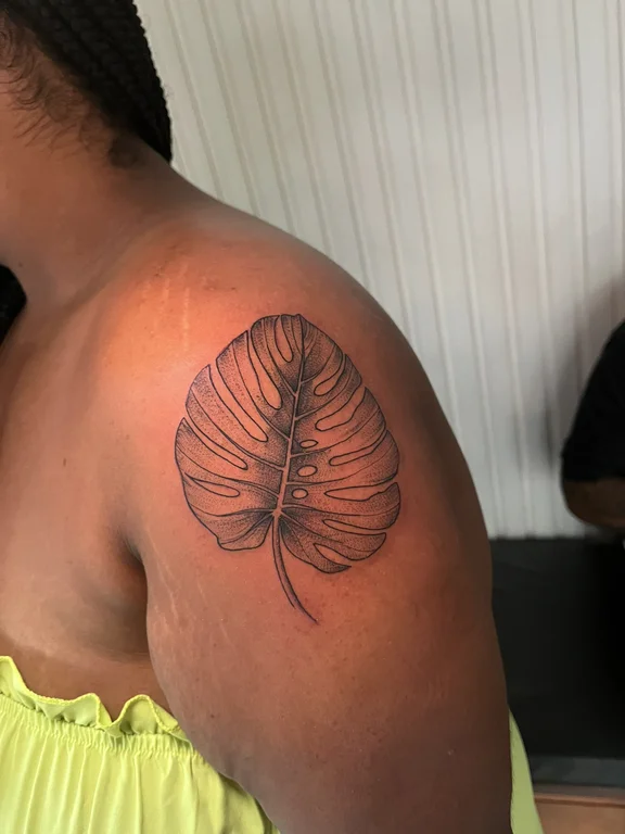 nature fine line man linework leaf soft shading bold line elegant tattoo Canggu Bali