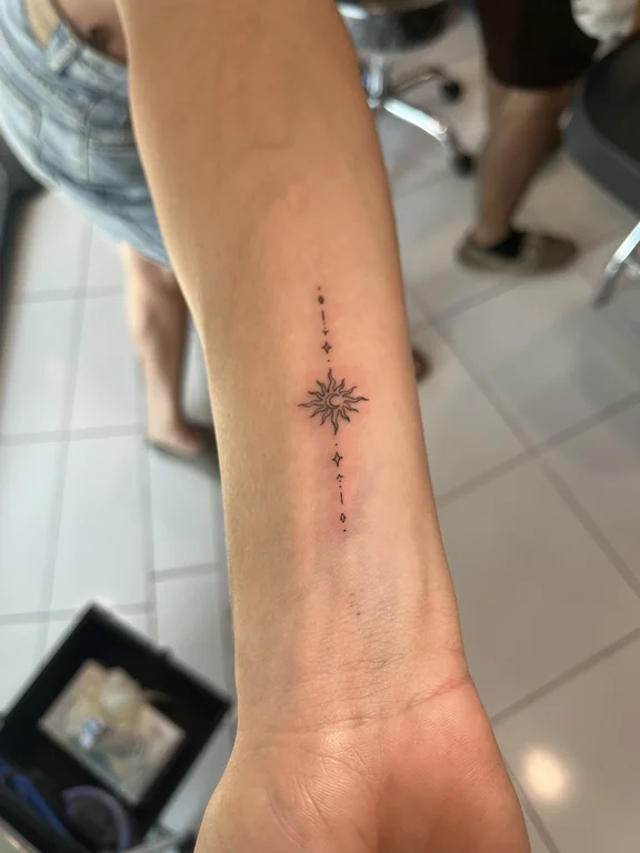 abstract minimalist hand fine line elegant dotwork soft shading thin line tattoo Canggu Bali