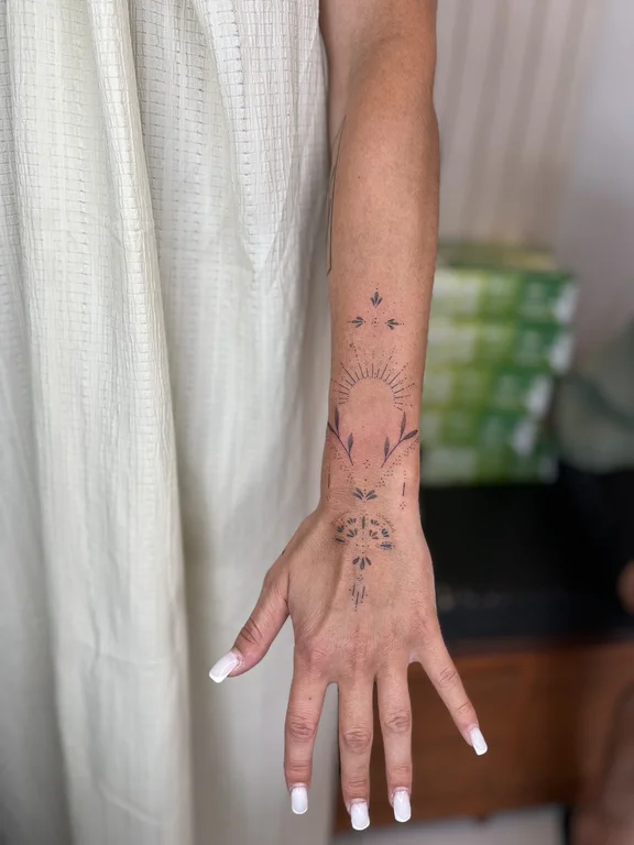floral minimalist hand fine line elegant minimal spiritual linework tattoo Canggu Bali