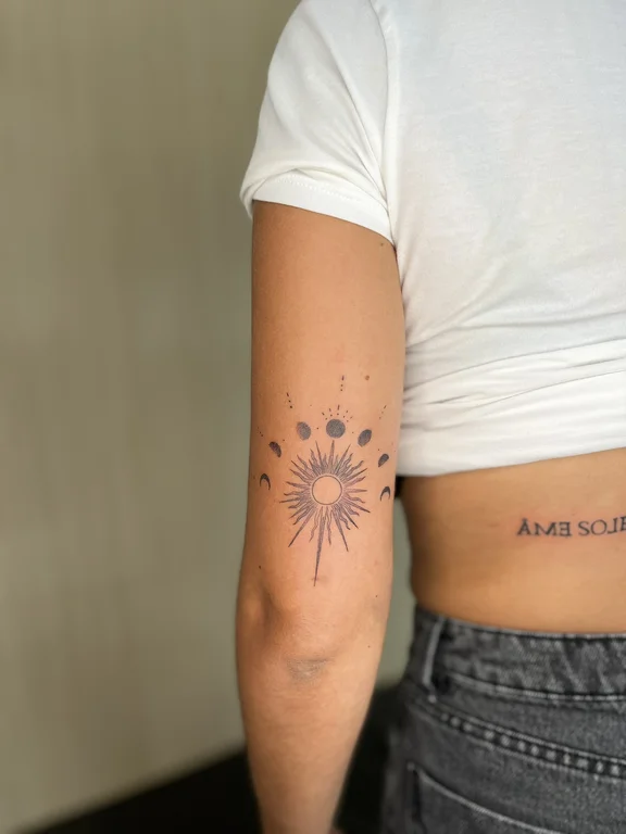 floral minimalist lotus dotwork sun elegant minimal spiritual tattoo Canggu Bali