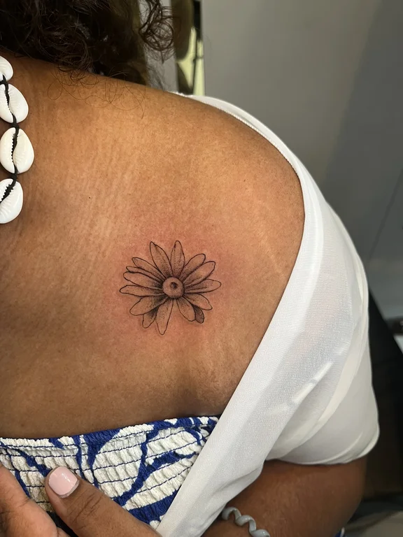 floral minimalist lotus fine line sun soft shading dotwork linework tattoo Canggu Bali