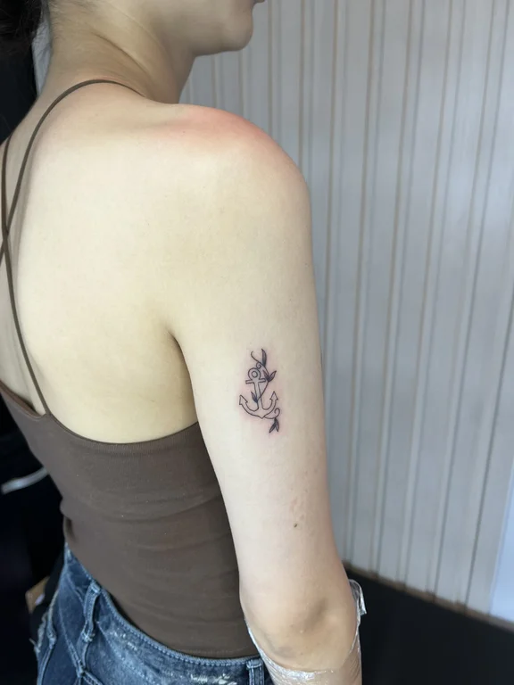 floral minimalist peony soft shading elegant minimal rose leaf tattoo Canggu Bali