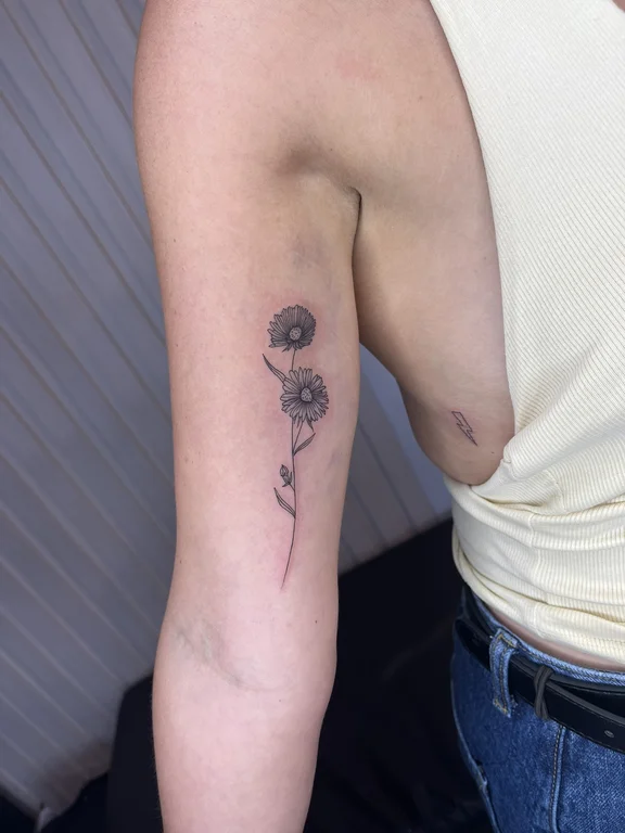 floral minimalist peony soft shading minimal elegant rose fine line tattoo Canggu Bali