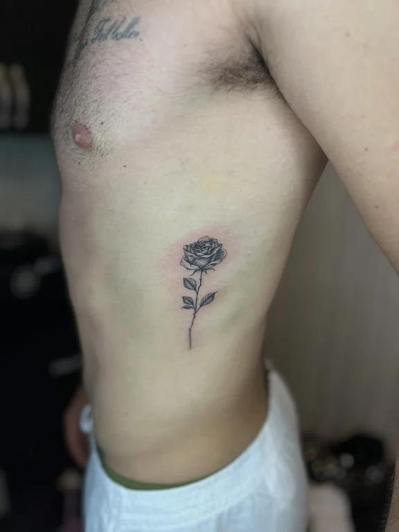 floral minimalist rose soft shading elegant fine line minimal black grey tattoo Canggu Bali
