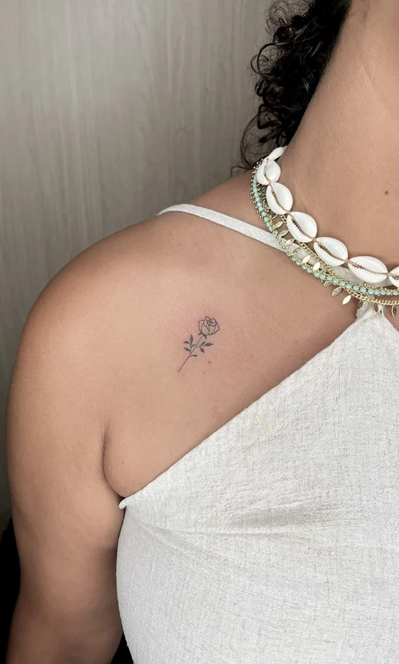 woman shoulder flower minimalist linework fine line fineline line black tattoo canggu bali