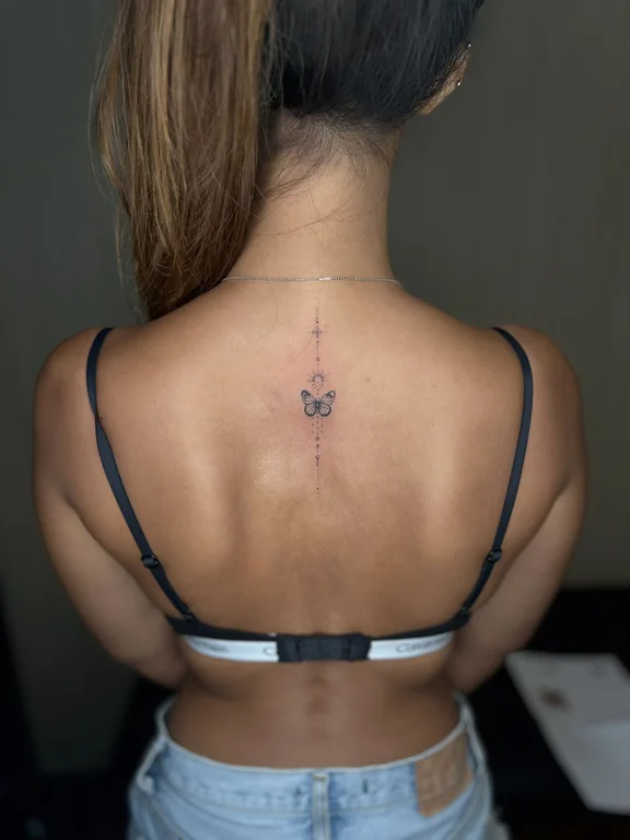 geometric minimalist lotus fine line elegant thin line bold line woman tattoo Canggu Bali