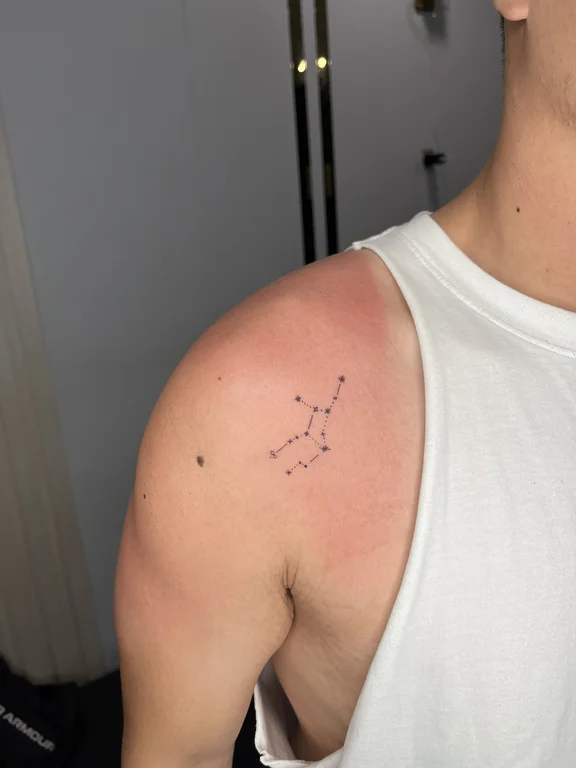 geometric minimalist man fine line minimal dotwork cloud moon tattoo Canggu Bali