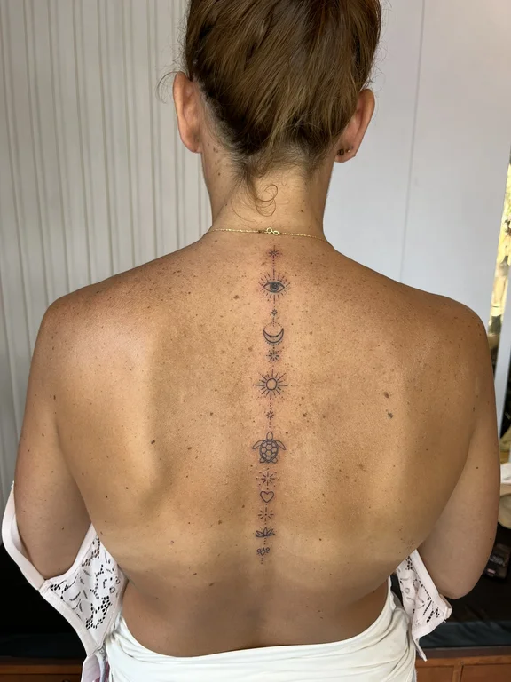 geometric minimalist woman fine line spiritual dotwork elegant thin line tattoo Canggu Bali