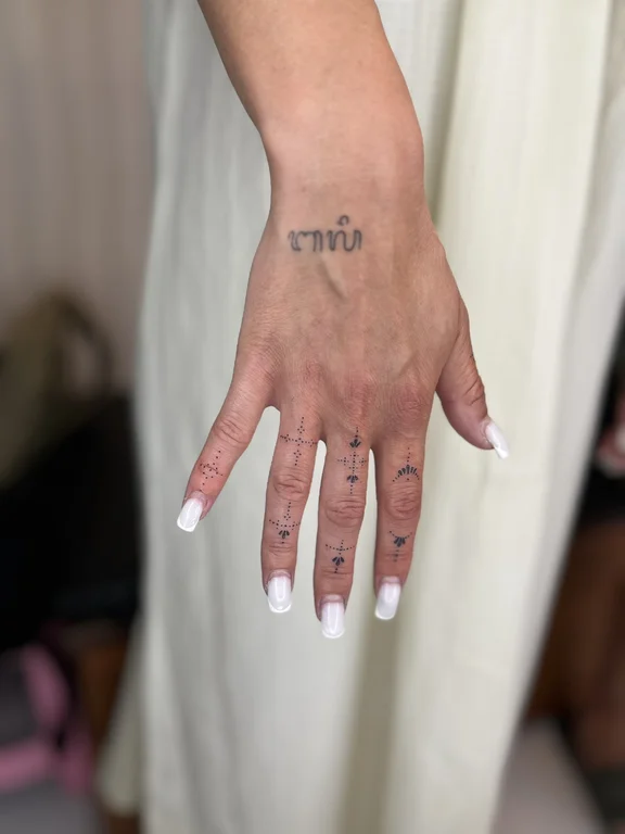 lettering minimalist hand fine line minimal bold line spiritual elegant tattoo Canggu Bali