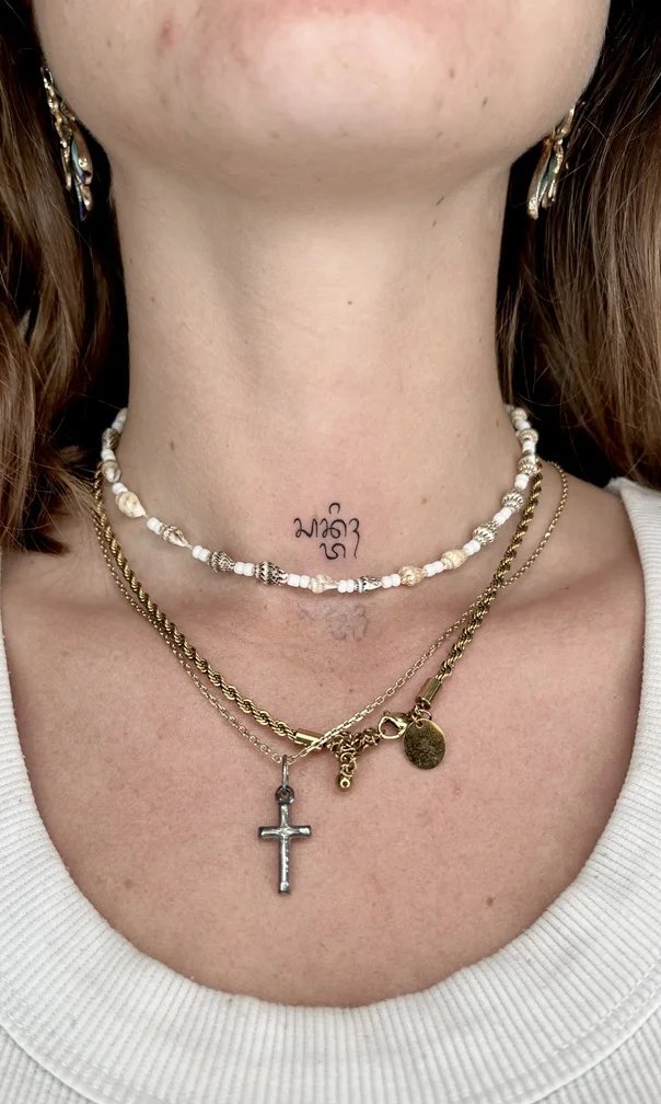 woman neck small minimalist lettering fineline fine line linework line tattoo canggu bali