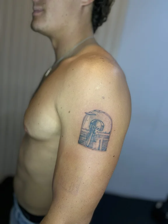 mythology minimalist man heavy shading cloud thin line linework bold line tattoo Canggu Bali