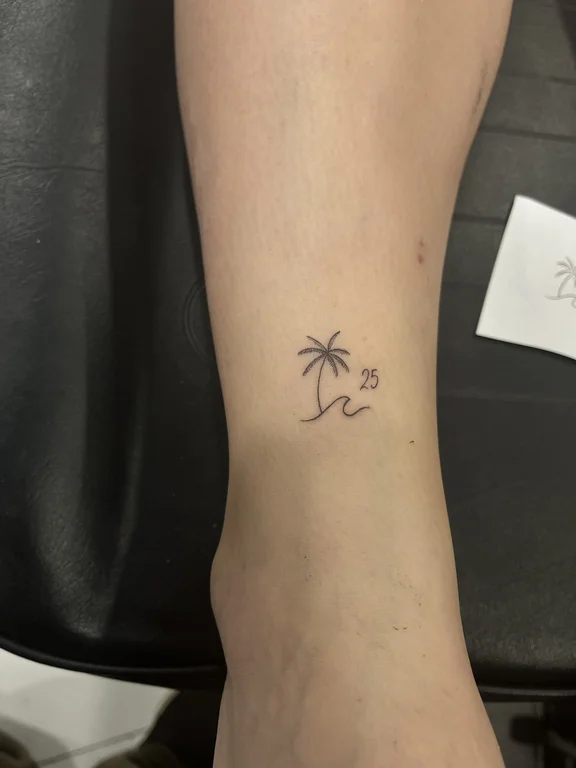 nature minimalist hand soft shading minimal fine line sun wave tattoo Canggu Bali