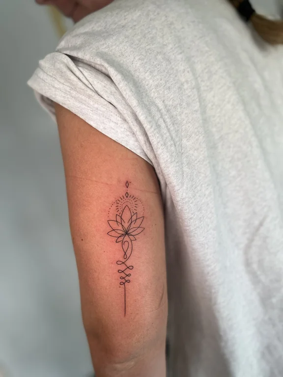 nature minimalist lotus fine line spiritual minimal linework dotwork tattoo Canggu Bali