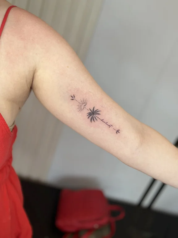 nature minimalist woman soft shading sun elegant fine line minimal tattoo Canggu Bali