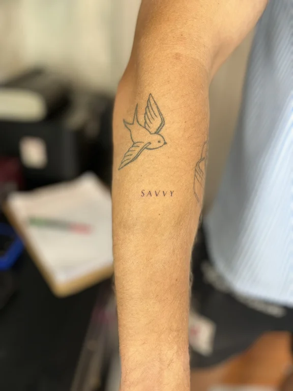 religious minimalist angel soft shading spiritual elegant minimal linework tattoo Canggu Bali