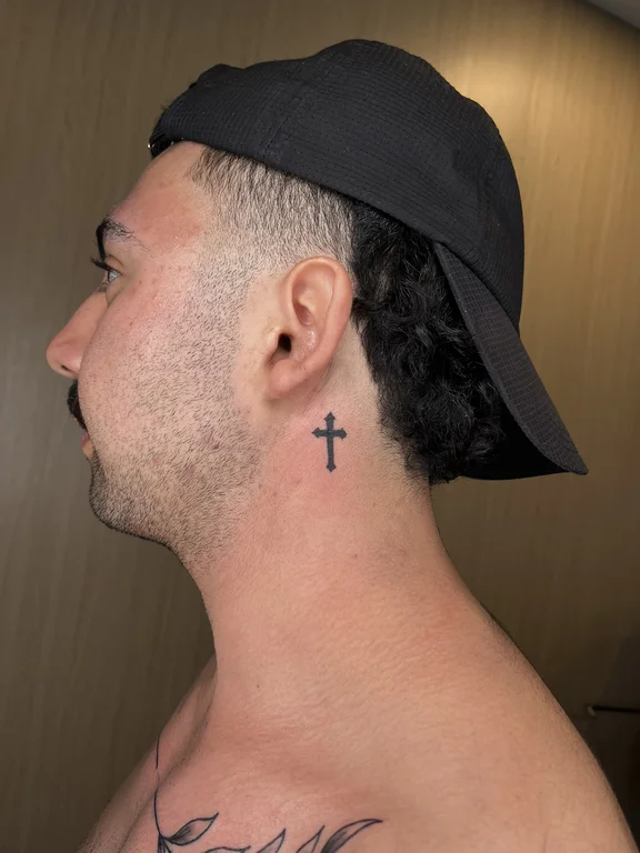 religious minimalist man black grey minimal fine line spiritual thin line tattoo Canggu Bali