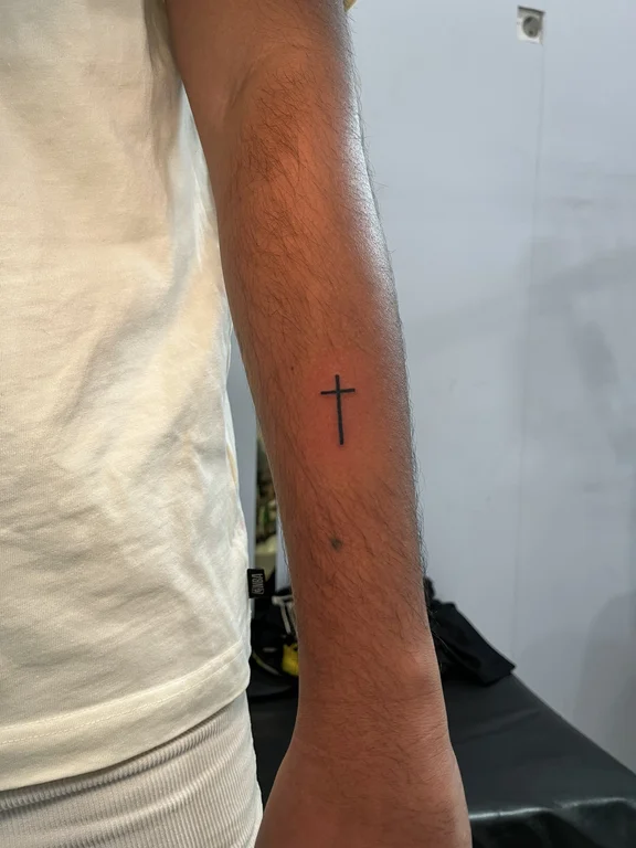 religious minimalist man fine line spiritual minimal thin line bold line tattoo Canggu Bali