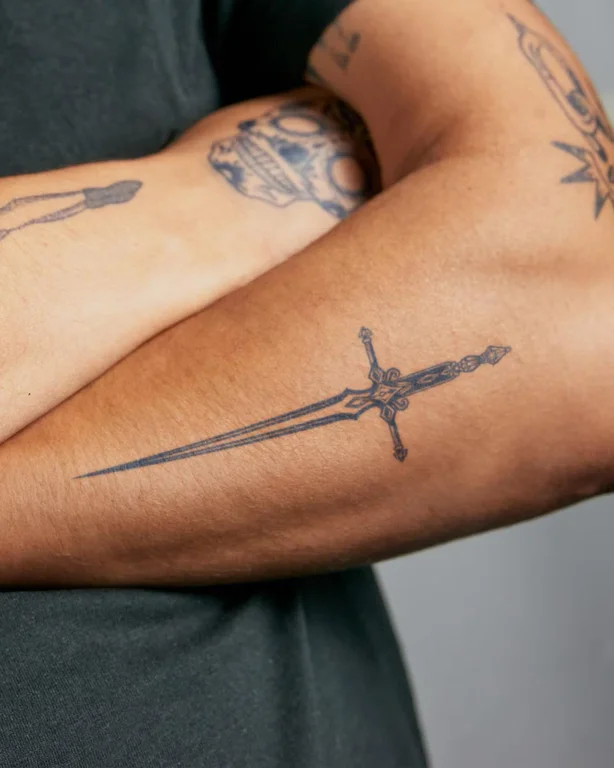 religious minimalist man fine line spiritual thin line bold line black grey tattoo Canggu Bali