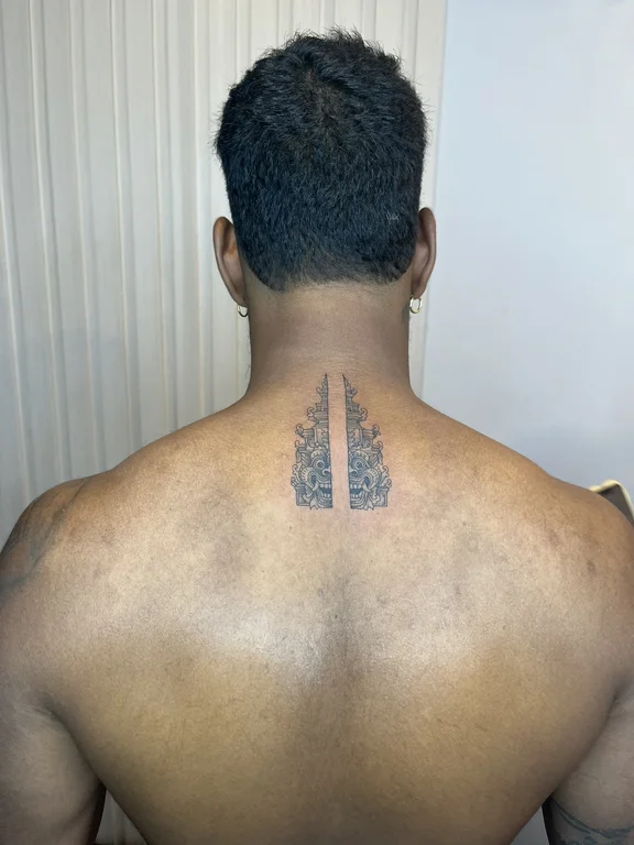 abstract minimalist man thin line minimal bold line fine line black grey tattoo Canggu Bali
