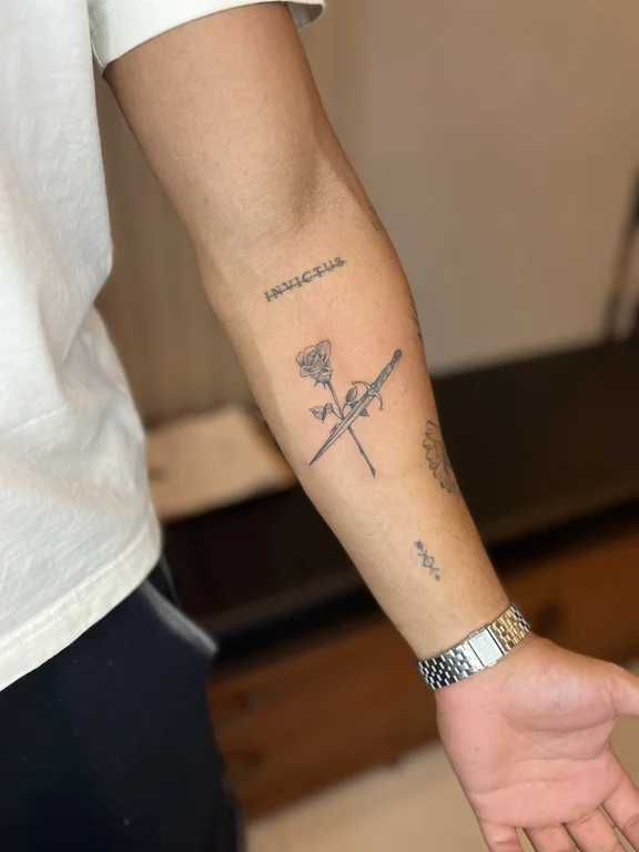 religious minimalist woman fine line elegant spiritual minimal soft shading tattoo Canggu Bali