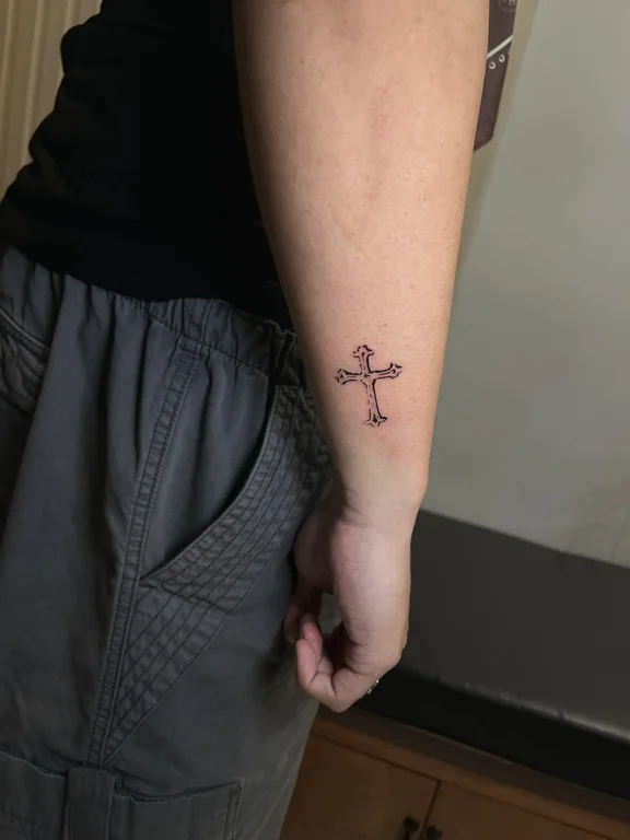 religious minimalist woman fine line minimal elegant spiritual soft shading tattoo Canggu Bali