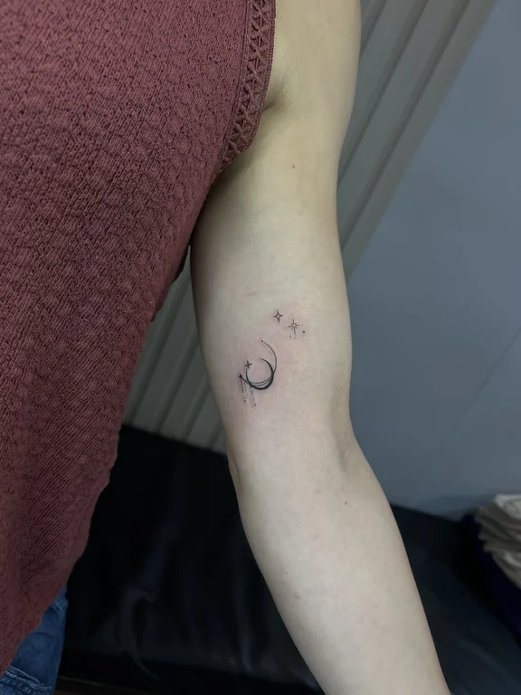 symbol minimalist eye fine line moon minimal elegant soft shading 1 tattoo Canggu Bali