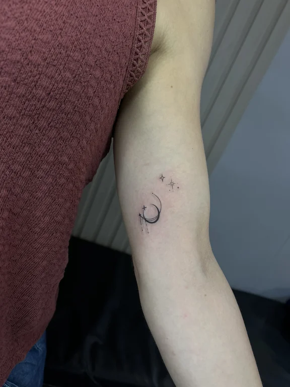symbol minimalist eye fine line moon minimal soft shading dotwork tattoo Canggu Bali