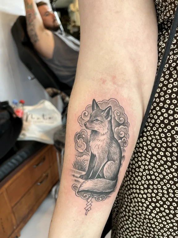 animal neo traditional koi soft shading moon linework black grey heavy shading tattoo Canggu Bali