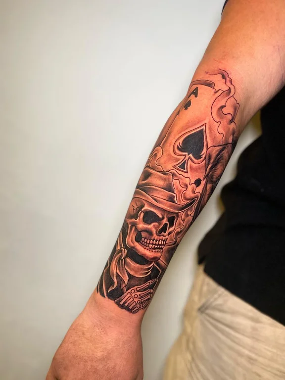 skull neo traditional koi heavy shading cloud linework demon dragon tattoo Canggu Bali