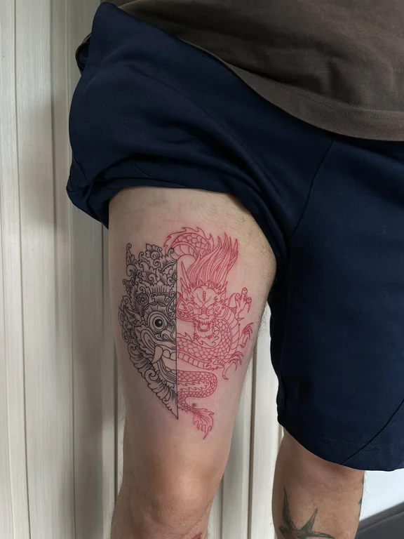 abstract new school deity dotwork cloud linework colorful wave tattoo Canggu Bali
