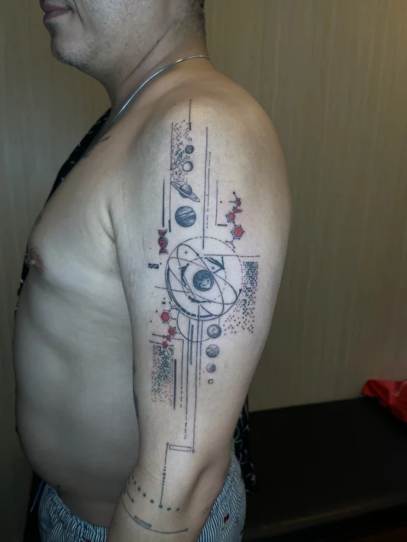 abstract new school deity dotwork cloud linework fine line heavy shading tattoo Canggu Bali