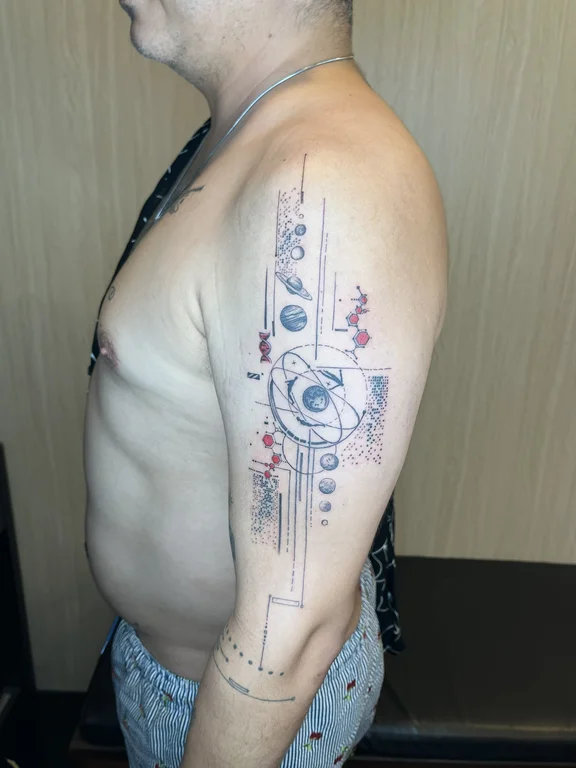 abstract new school deity linework cloud fine line dotwork heavy shading tattoo Canggu Bali
