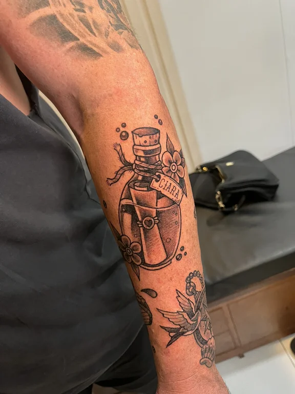 abstract new school deity linework cloud man heavy shading black grey tattoo Canggu Bali