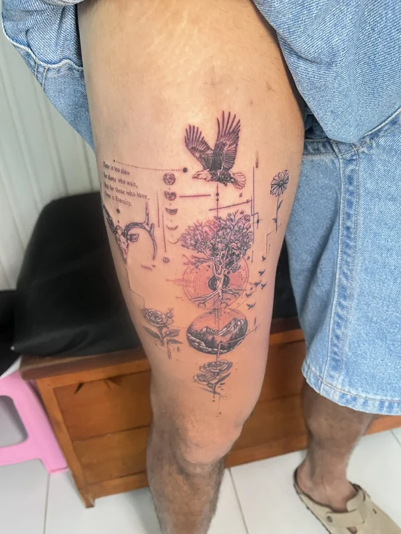 abstract new school deity linework spiritual mystical cloud soft shading tattoo Canggu Bali