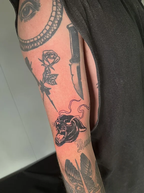 abstract new school demon linework horror black grey smoke cloud tattoo Canggu Bali