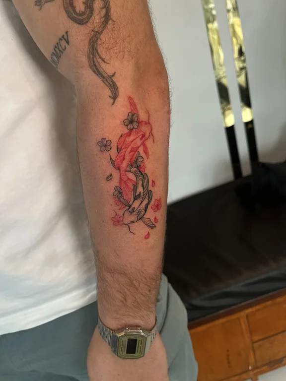 abstract new school koi colorful fire dragon phoenix demon tattoo Canggu Bali