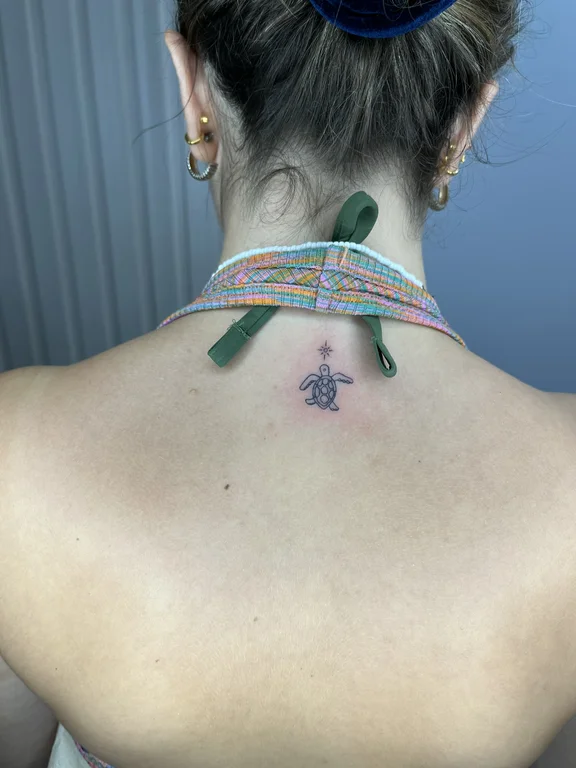 abstract new school lotus colorful leaf fine line spiritual moon tattoo Canggu Bali