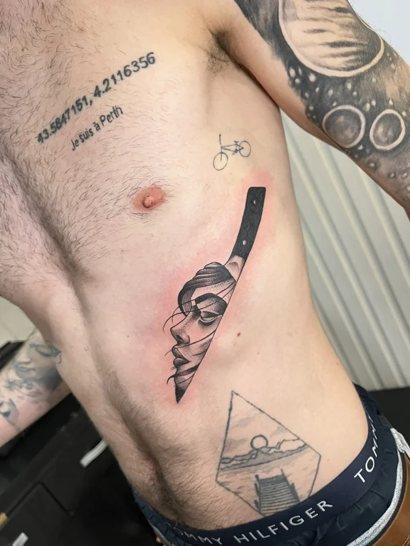 abstract new school man fine line smoke bold line cloud black grey tattoo Canggu Bali