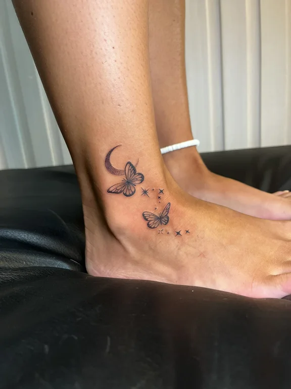 animal new school butterfly soft shading moon mystical elegant fine line tattoo Canggu Bali