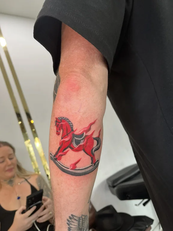 animal new school demon linework fire dragon phoenix soft shading tattoo Canggu Bali