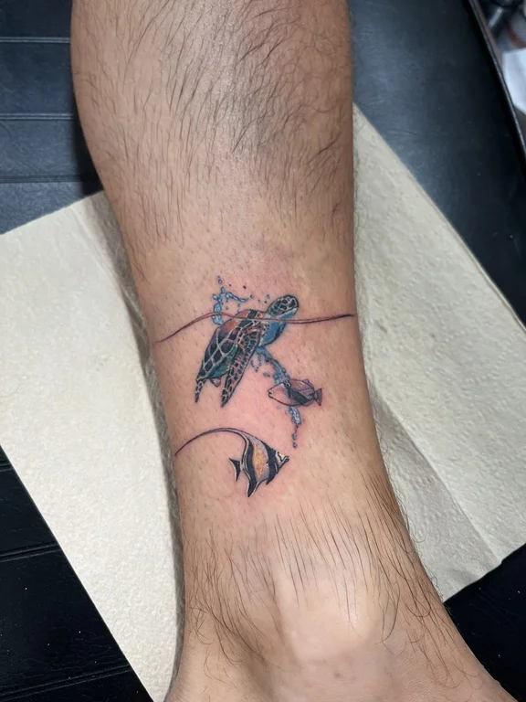 animal new school koi colorful wave black grey snake fine line tattoo Canggu Bali