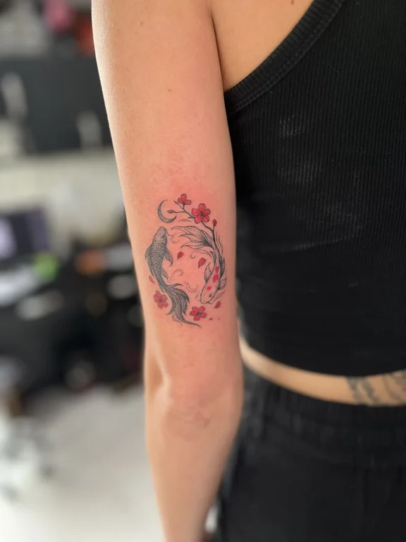 animal new school koi colorful wave peony snake fire tattoo Canggu Bali