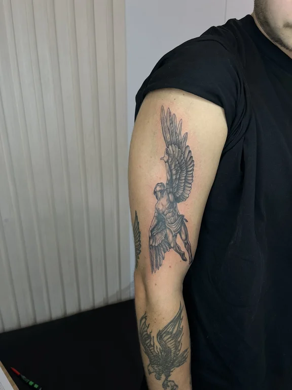 animal new school phoenix black grey elegant soft shading heavy shading linework tattoo Canggu Bali