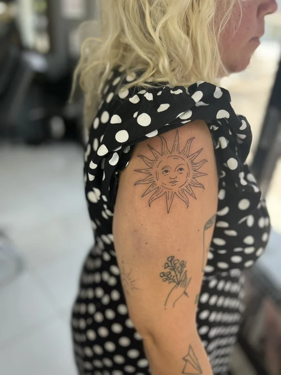 floral new school lion dotwork sun flower moon linework tattoo Canggu Bali