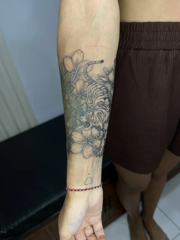 floral new school peony linework elegant soft shading dotwork heavy shading tattoo Canggu Bali