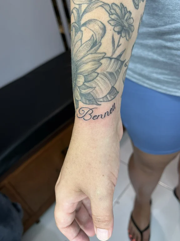floral new school peony soft shading elegant black grey leaf linework tattoo Canggu Bali