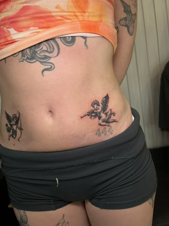 floral new school woman black grey smoke soft shading fine line linework tattoo Canggu Bali