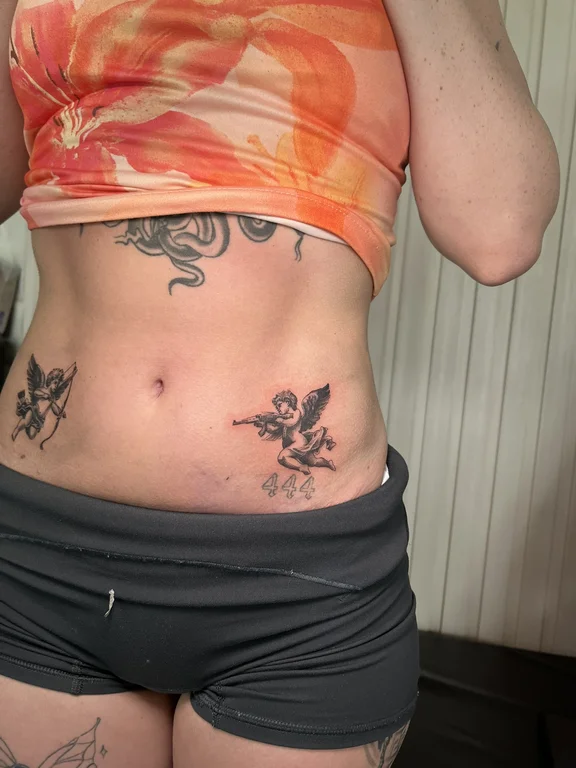 floral new school woman fine line flower soft shading fire linework tattoo Canggu Bali