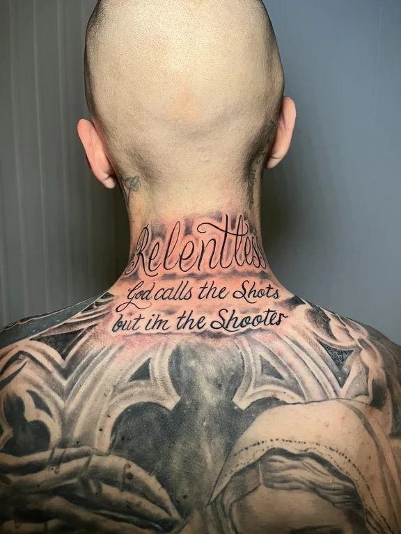 lettering new school man bold line fire thin line black grey fine line tattoo Canggu Bali